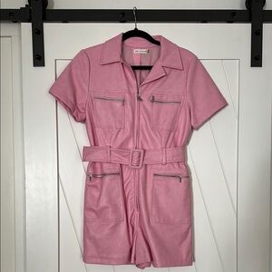 Avec Les Filles - Pink Short Sleeve Belted Romper